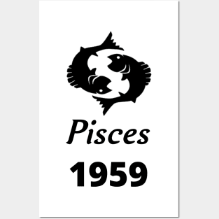 Black Zodiac Birthday Pisces 1959 Posters and Art